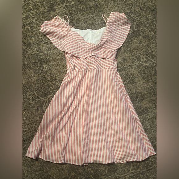 Just Me Dresses & Skirts - Just Me Pink and White Striped Dress V neck cottagecore with pockets
